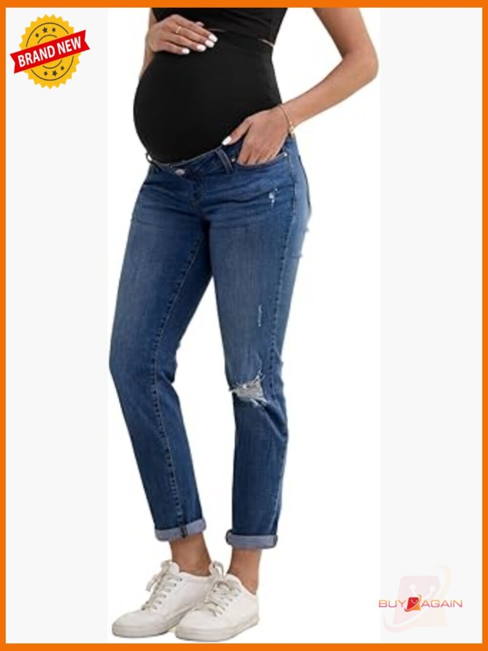 Maternity Jeans Comfy Stretch Boyfriend Over Belly Ripped Denim Pregnancy Pants